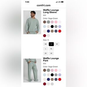 Comfrt unisex waddle set color sage size small top and bottom
NWT